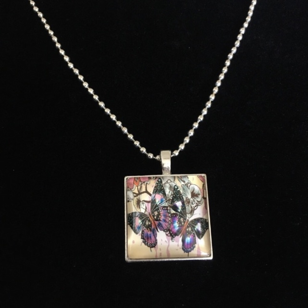 Purple Butterfly Art Pendant Necklace